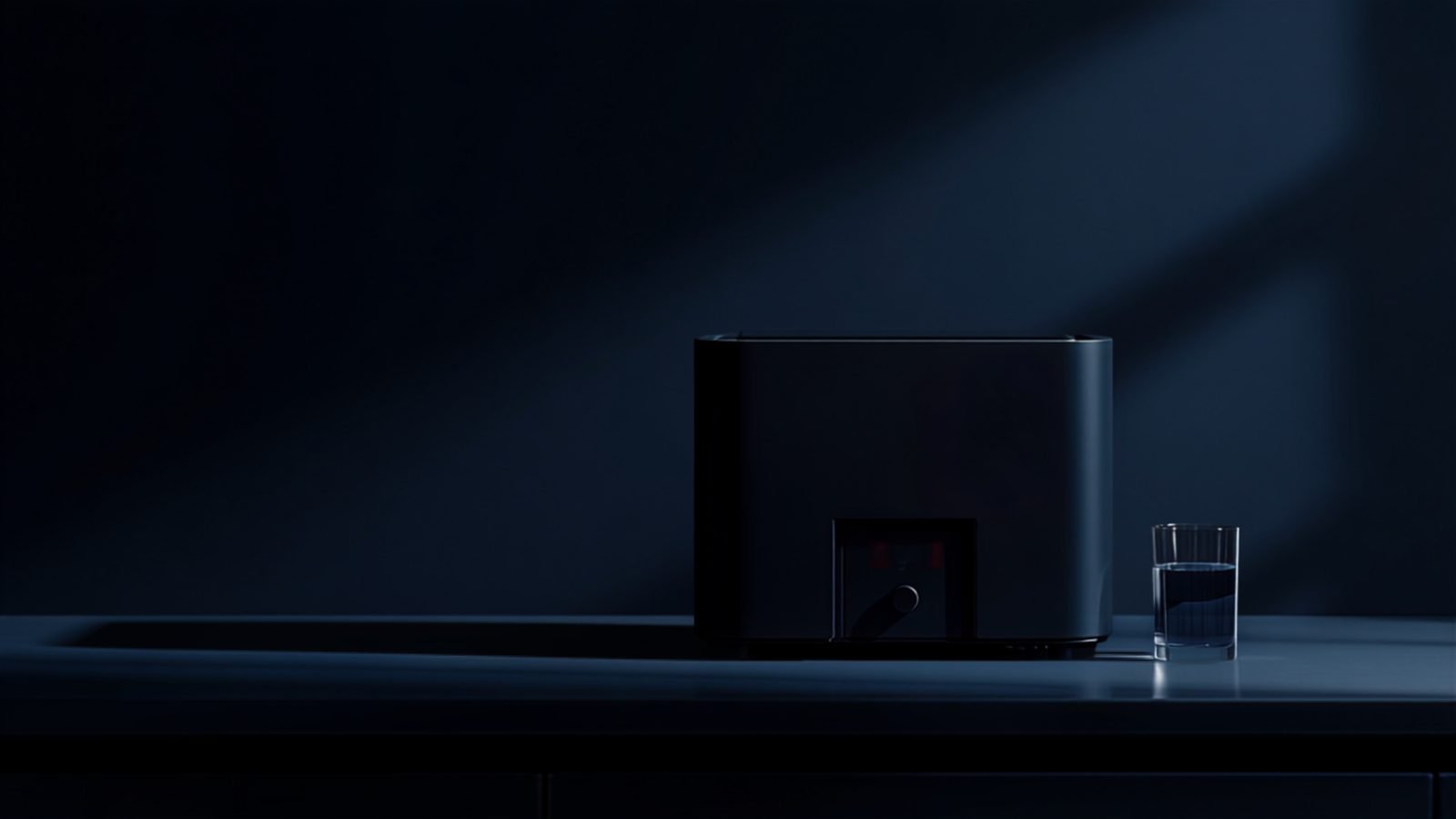 Générateur d'eau atmosphérique en ambiance laboratoire sombre, style contrôle qualité